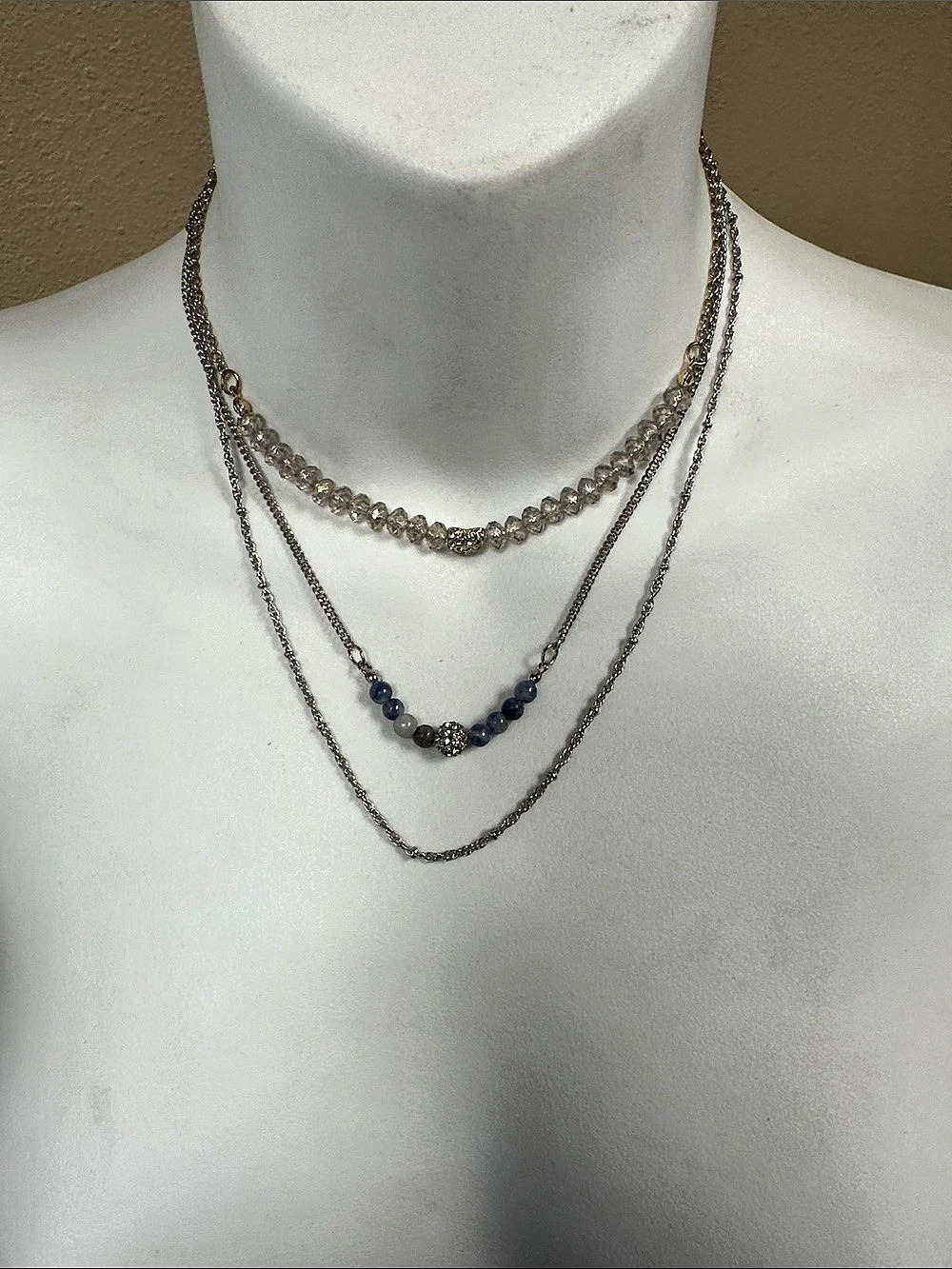 Guess Layered Beaded Necklace in Silver & Blue Like New
3 pieces